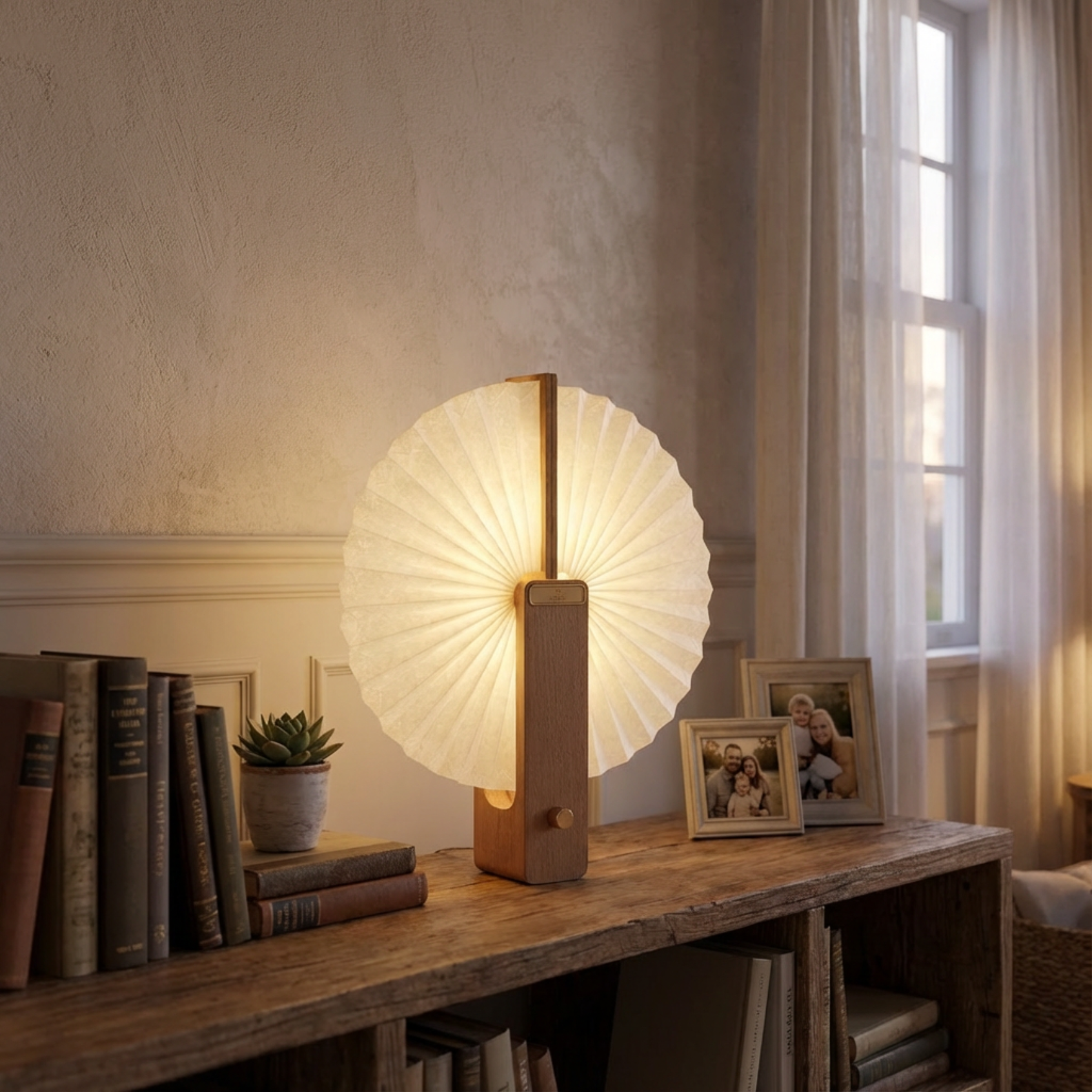 Flora Table Lamp with a warm LED glow and a unique 360° opening design, featuring a white matte shade.