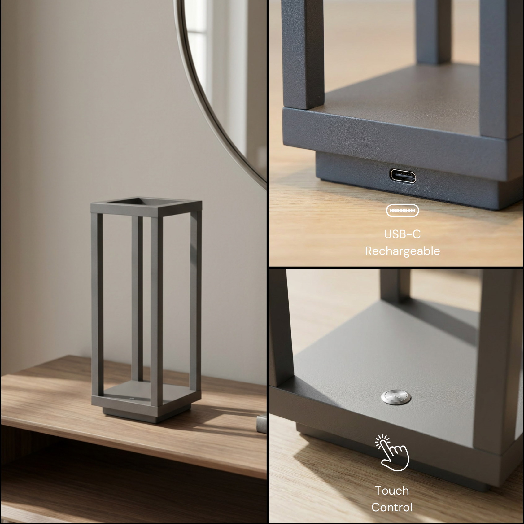Lucerna Table Lamp in dark grey matte with adjustable brightness and sleek modern design.