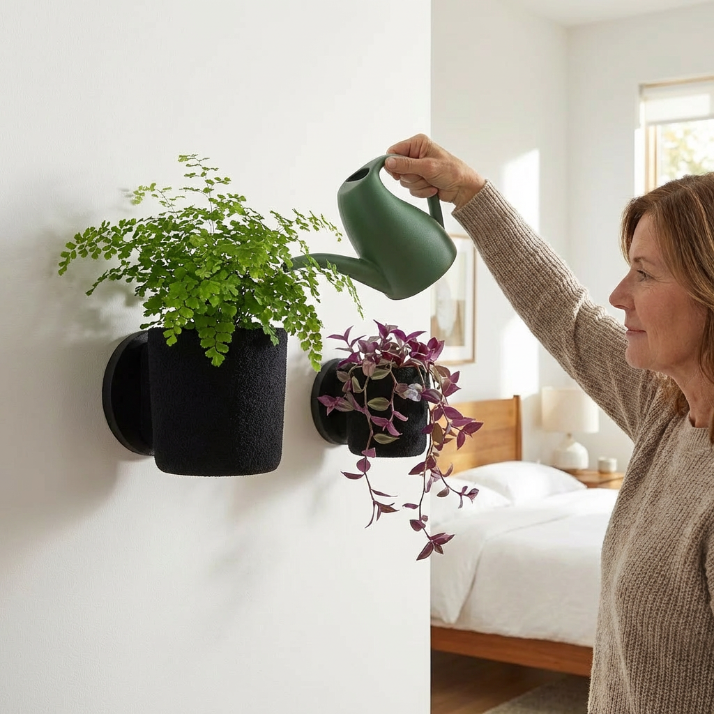 Raw Wall Planters Bundle in black, featuring easy watering and zero-leak drip tray for indoor plants.