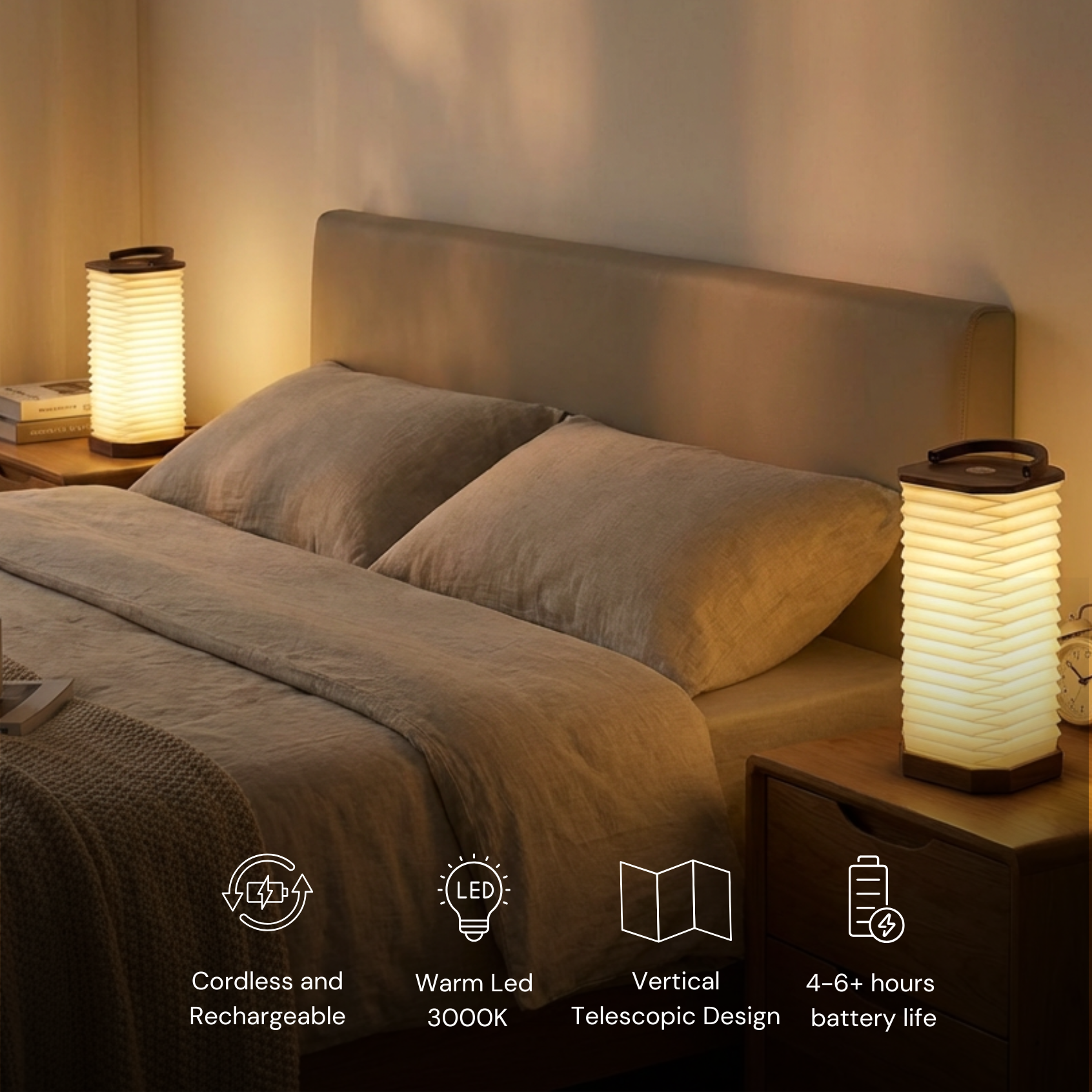 Armonica Table Lamp in matte white with a vertical telescopic design, ideal for bedside lighting.