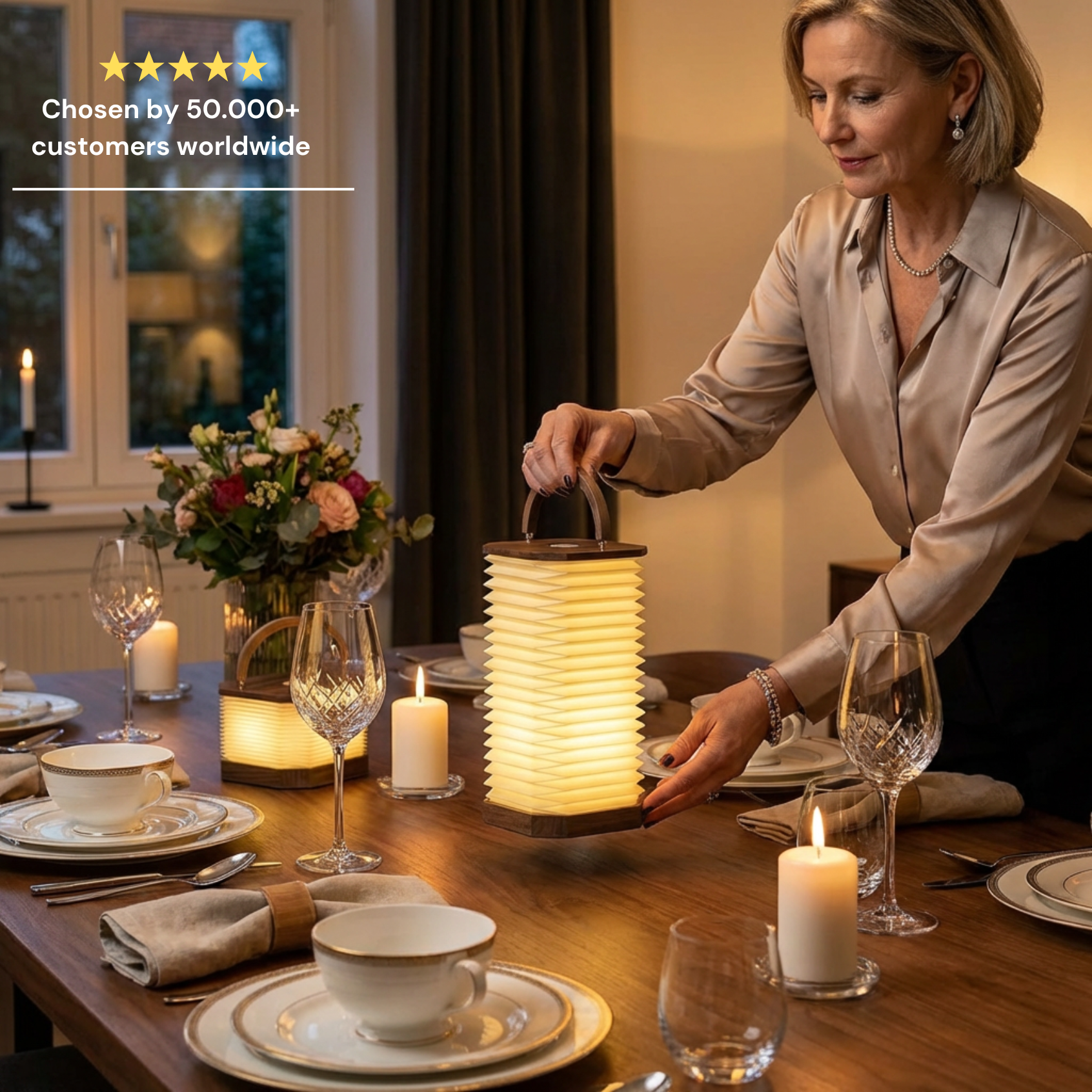Armonica Table Lamp with a soft glow, featuring a textured design and a handle for easy portability.