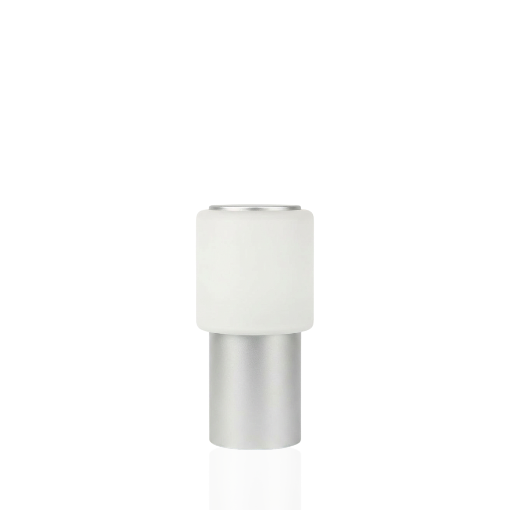 Sole Mio Table Lamp with a silver base and frosted glass shade.