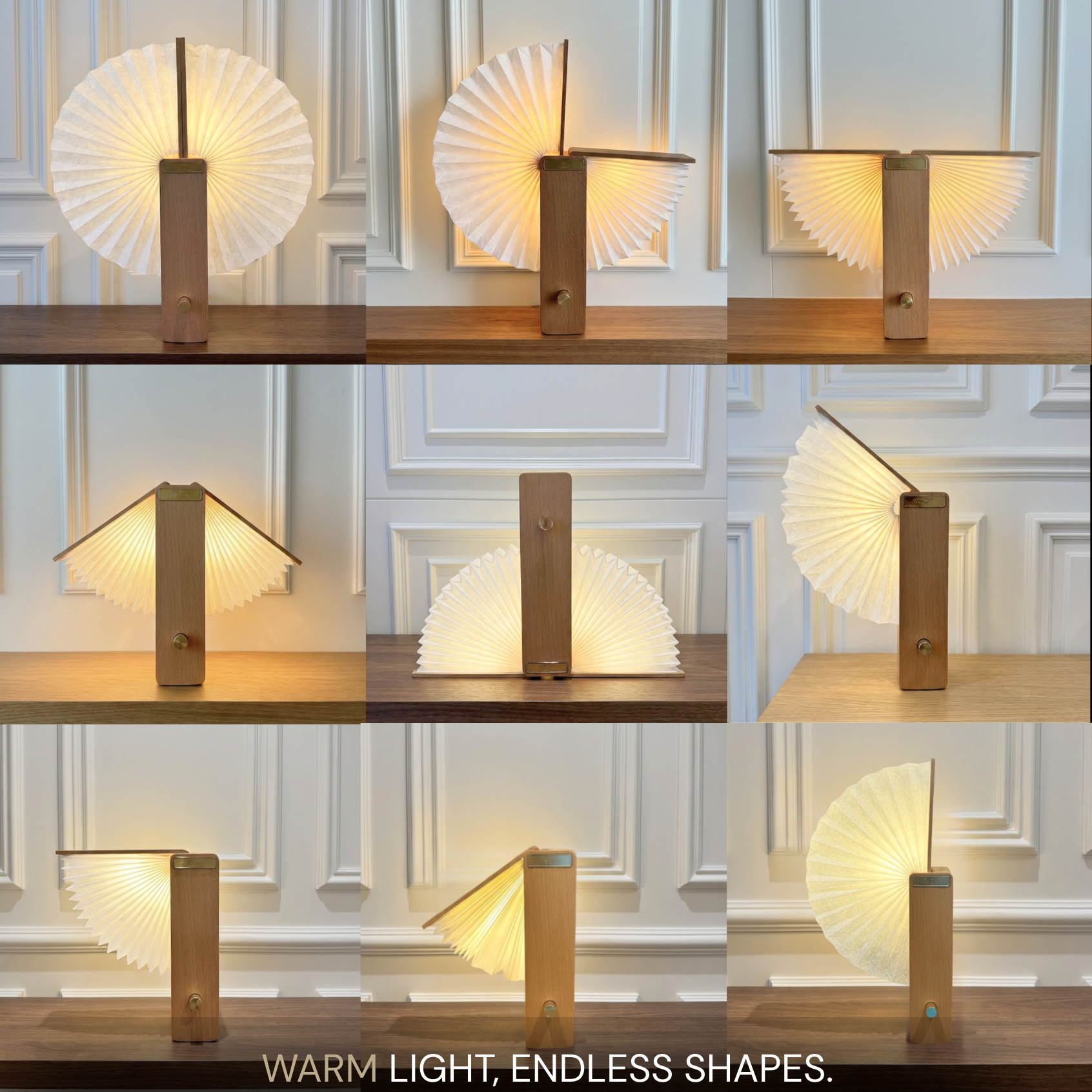 Flora Table Lamp with a matte white shade, showcasing warm light and versatile shapes.