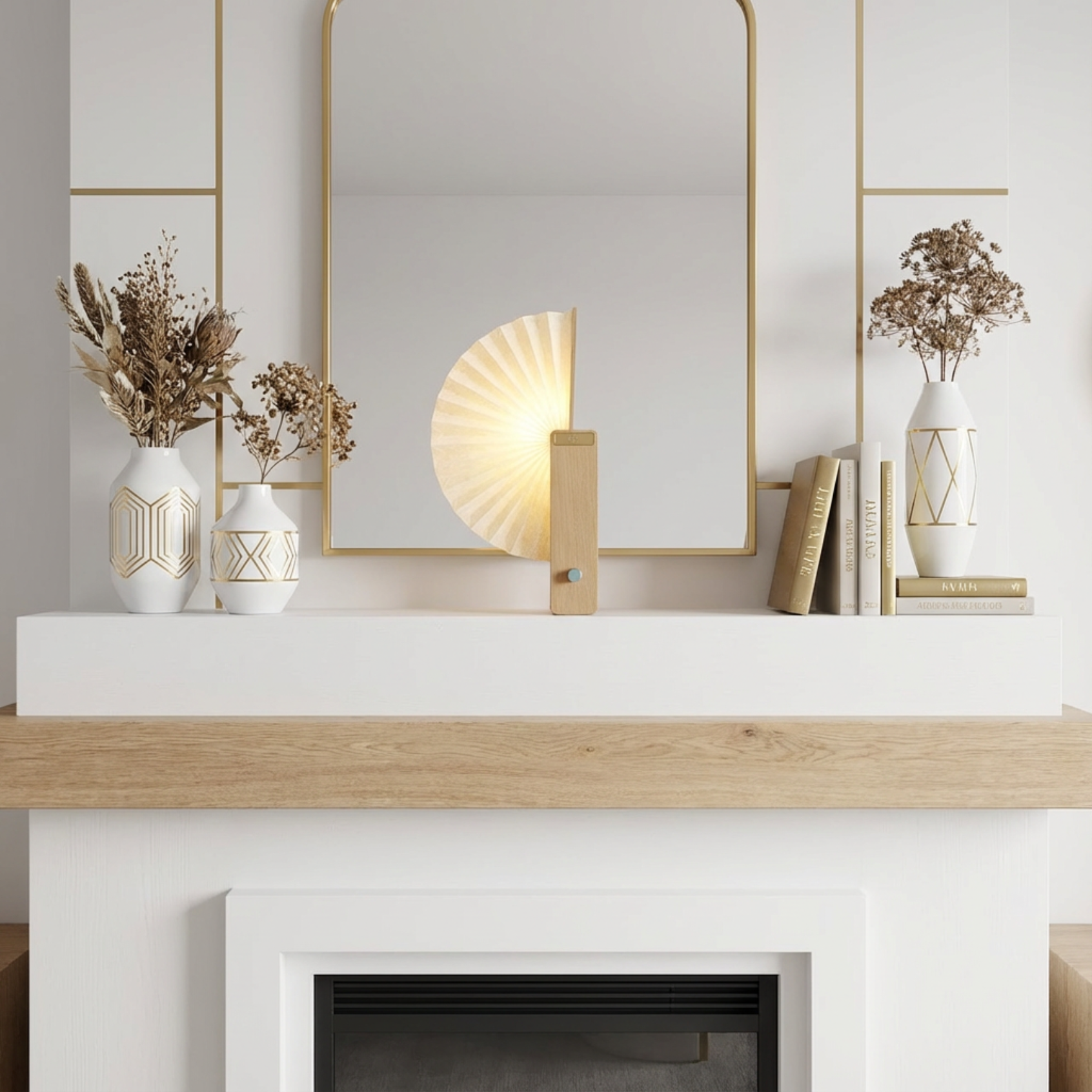 Flora Table Lamp with a matte white shade and wooden base, featuring adjustable brightness and USB-C recharge.