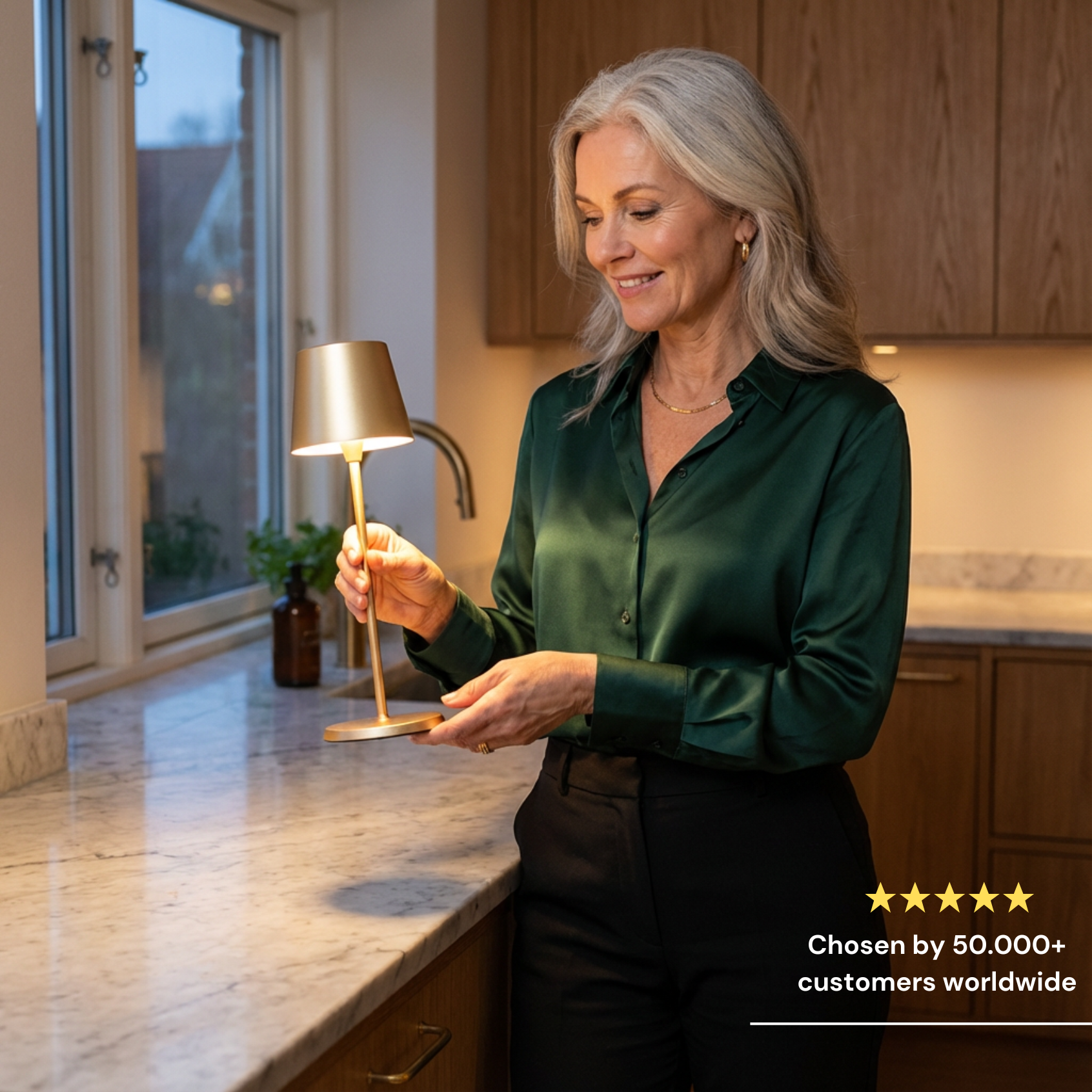 Selene Table Lamp in champagne gold with adjustable brightness and touch control