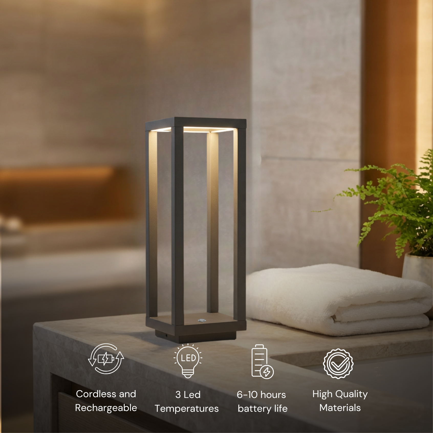 Lucerna Table Lamp in dark grey matte with adjustable brightness and sleek modern design.